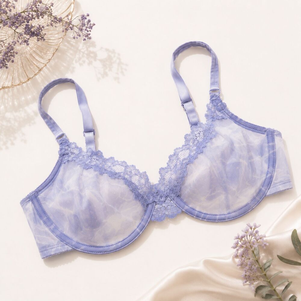 Gilligan & O'Malley Lavender Floral Sheer Underwire Bra 40DD